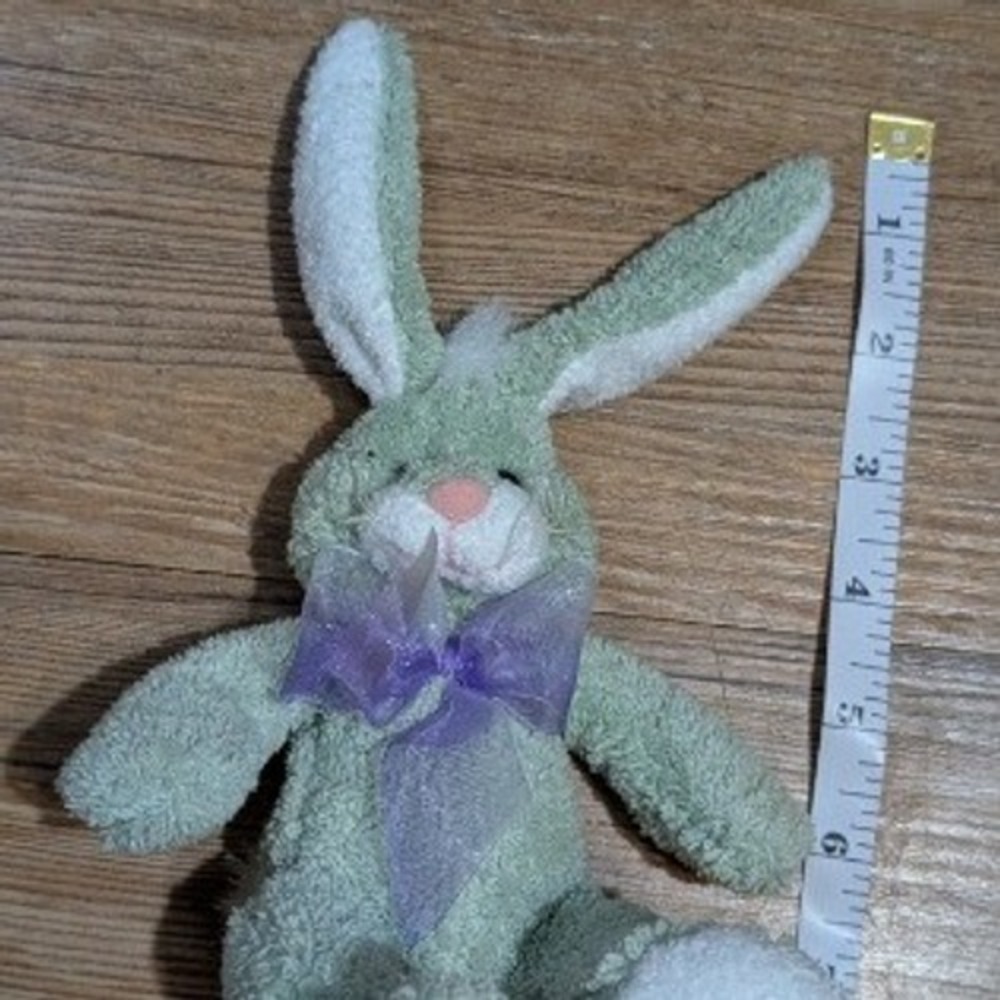 Harry and David Animal Adventure Green Plush Bunny Rabbit Purple Bow 12 inch
